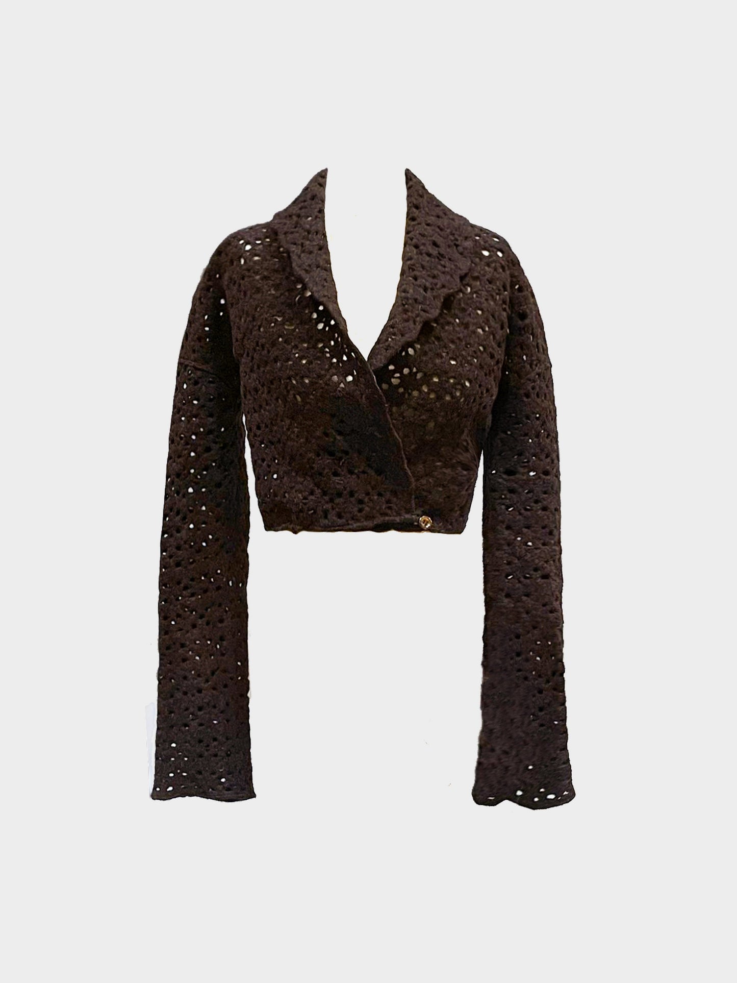 Azzedine Alaïa 1995 Brown Wool Lace Cropped Jacket