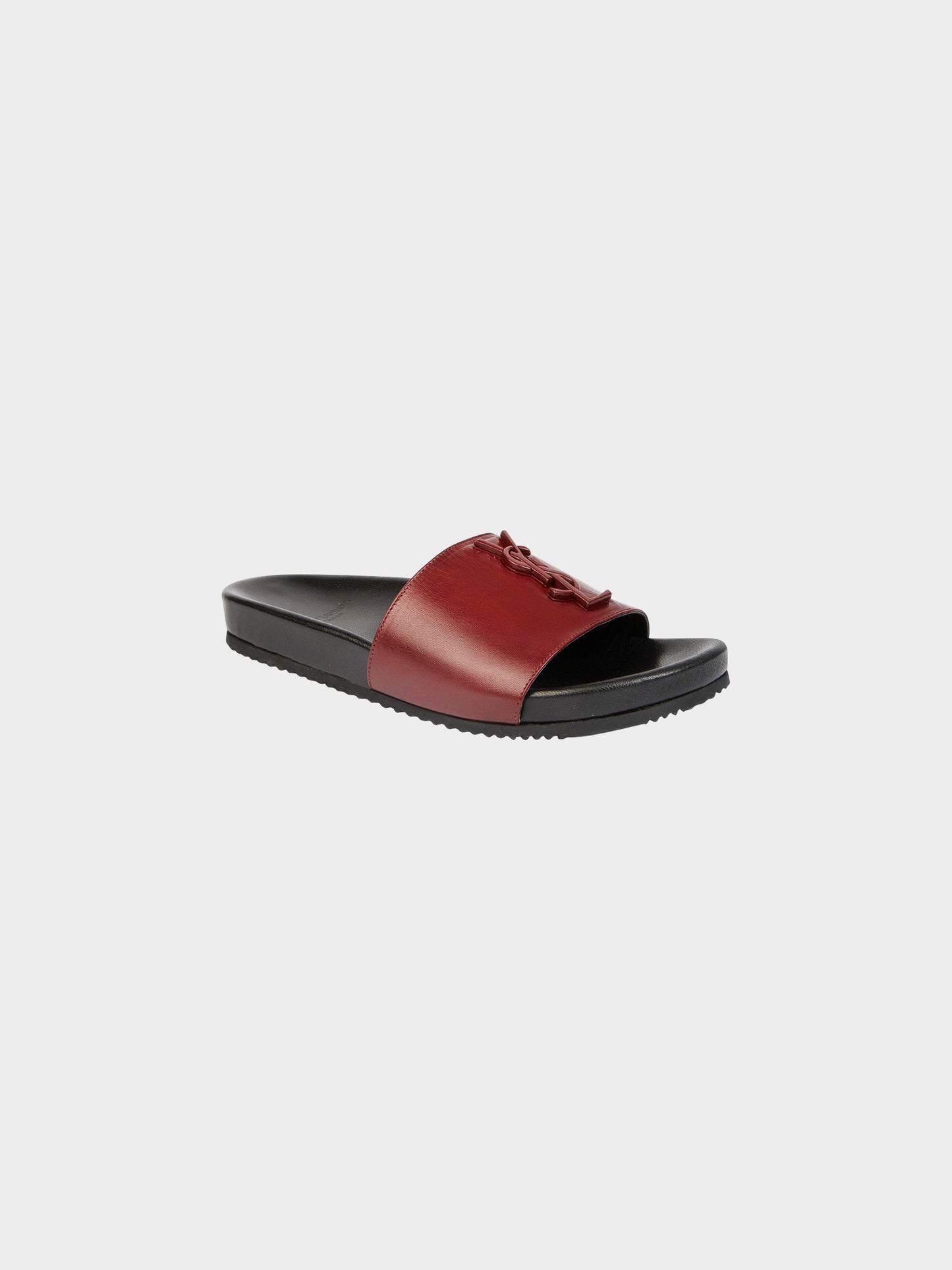 Yves Saint Laurent 2020s Black and Burgundy Leather Slide Sandals