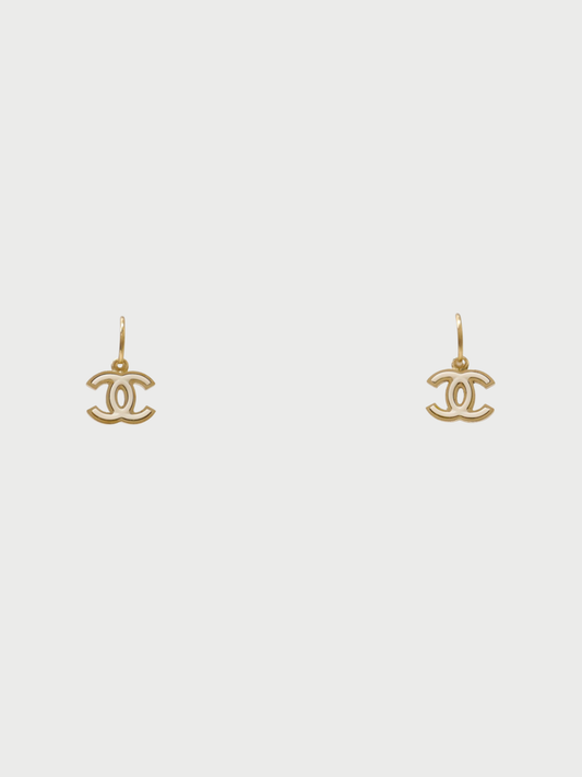 Chanel 2000s Gold White Plated Metal COCO Earrings