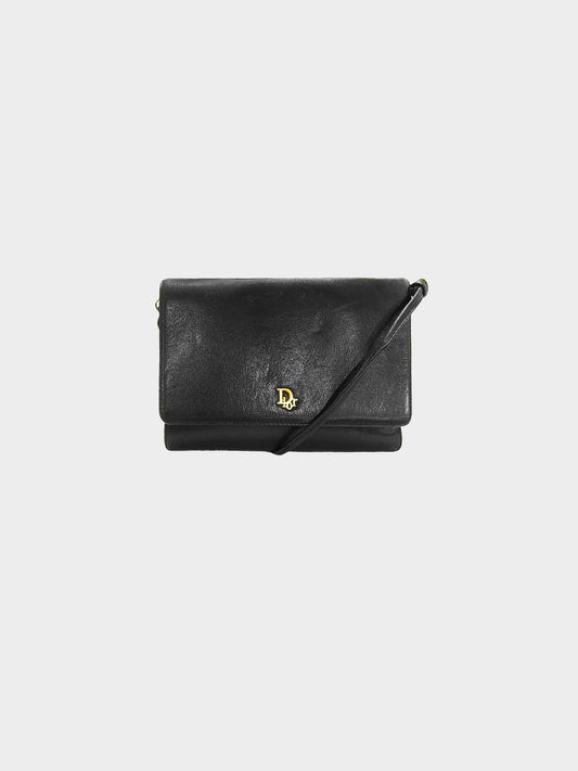 Christian Dior 2000s Vintage Black Leather Crossbody Shoulder Bag