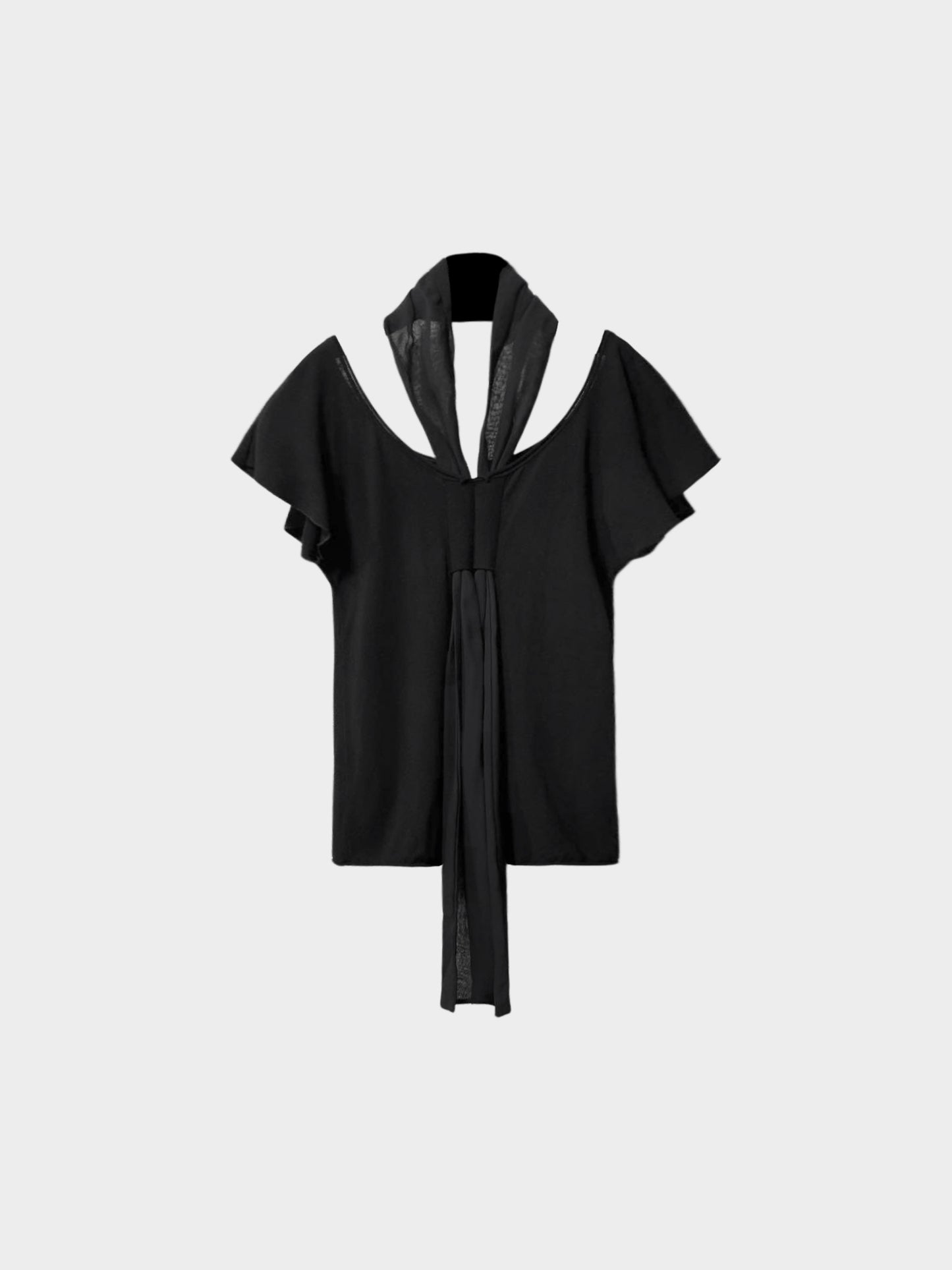 Valentino 1990s Black Viscose and Chiffon Tie Scarf Short-Sleeved Top