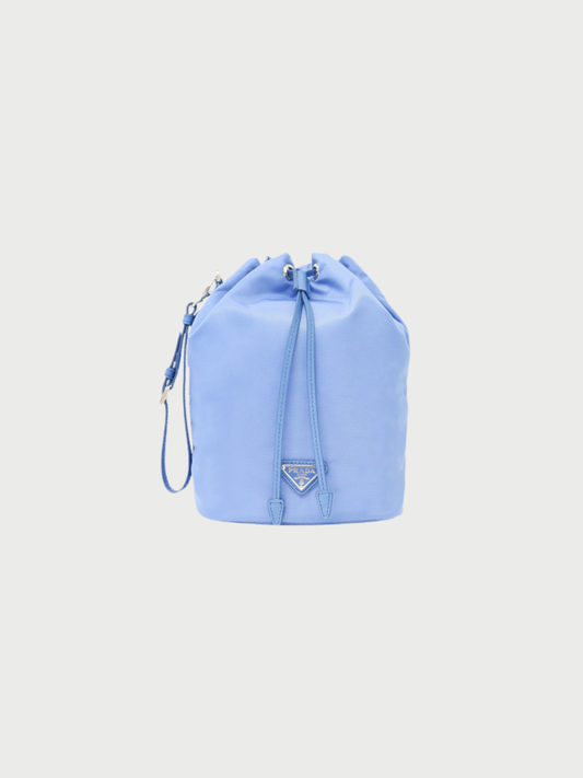 Prada 2000s Blue Nylon Triangle Logo Pouch