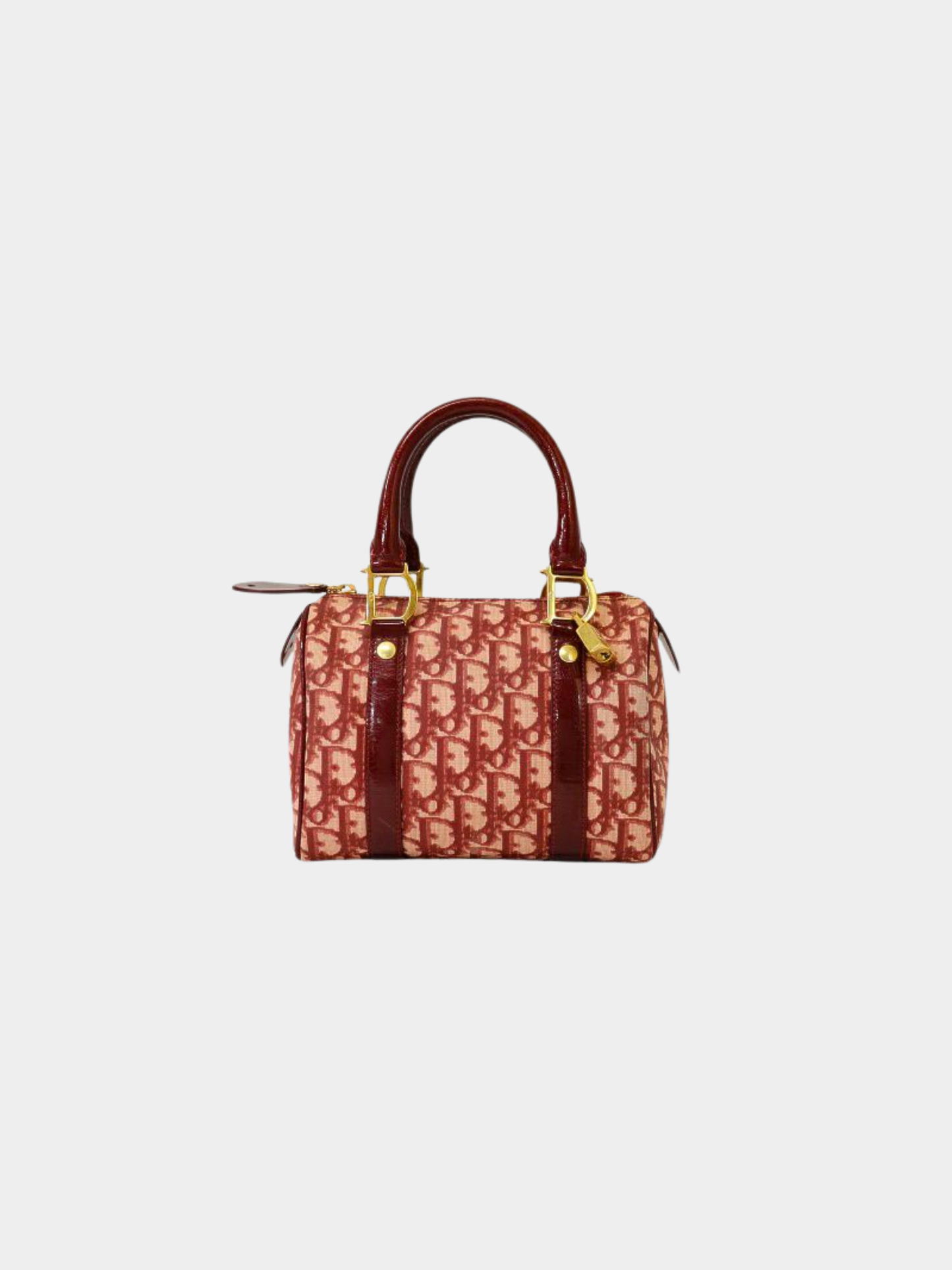 Christian Dior 2000s Red Trotter PVC Enamel Mini Boston Bag