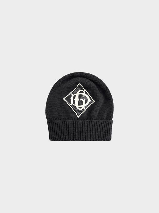 Dolce and Gabbana 2010s Wool Knit Beanie with Silk Embroidered Logo