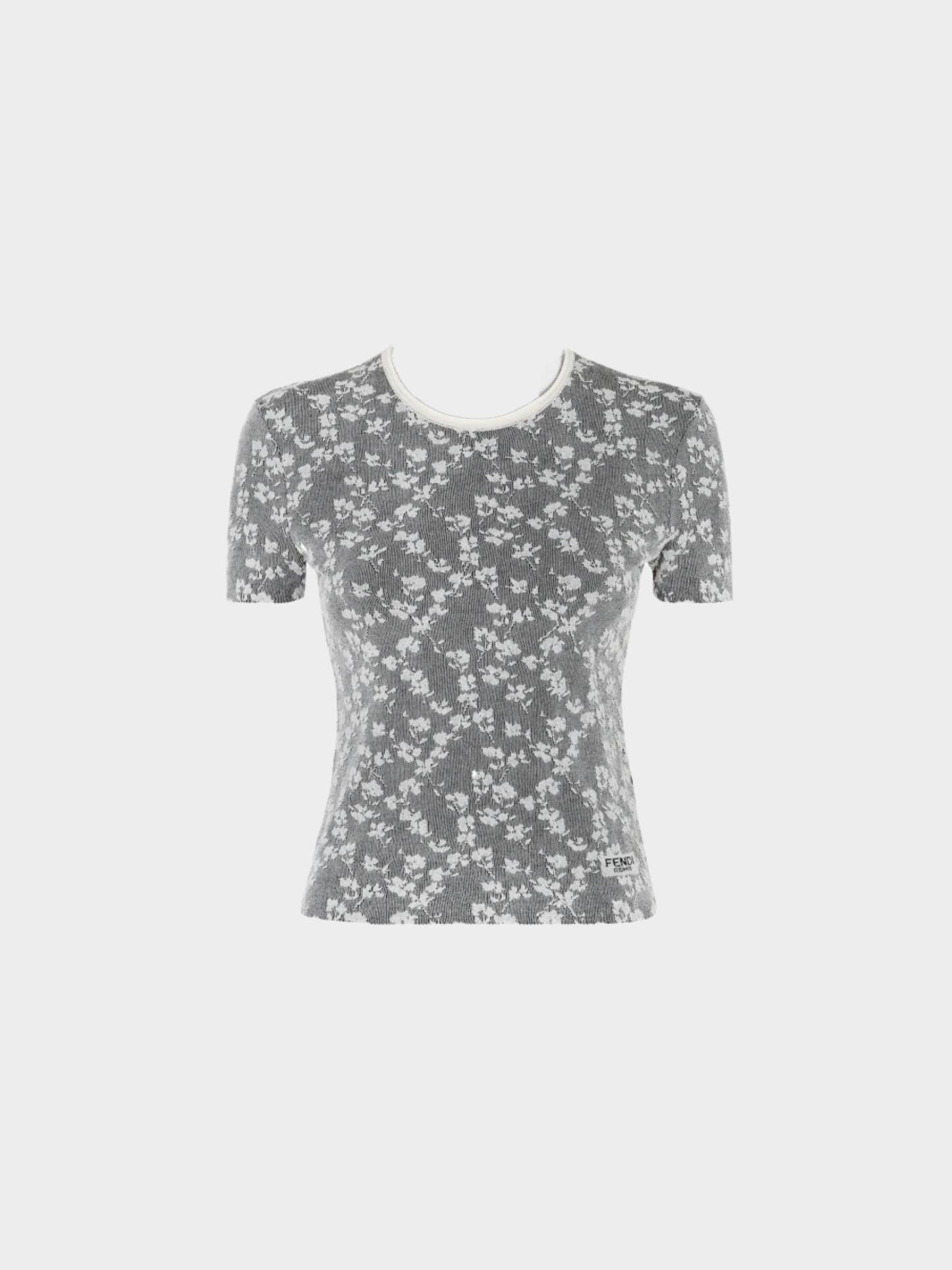 Fendi 2020s Black Cream Floral Jacquard Logo T-Shirt