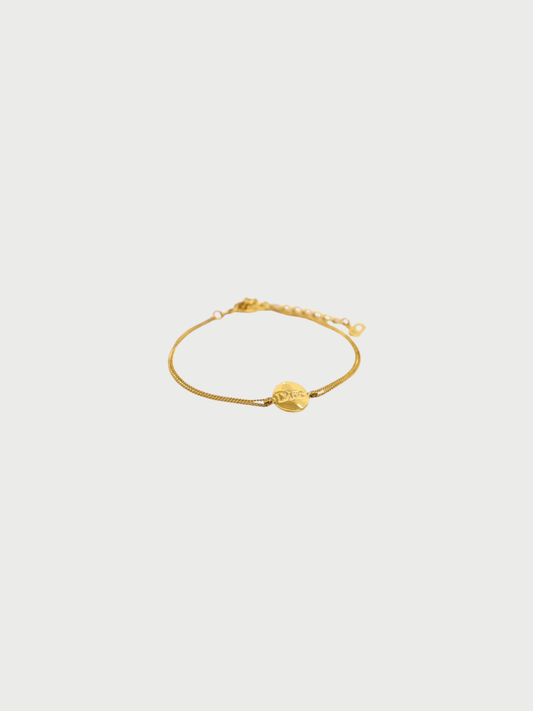 Christian Dior 2000s Gold Plated Metal Circle Logo Bracelet