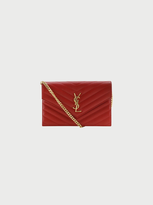 Yves Saint Laurent 2010s Red Leather Envelope Chain Wallet