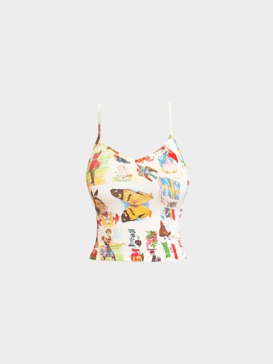 Christian Dior by John Galliano SS 2002 White Stamp Print Top