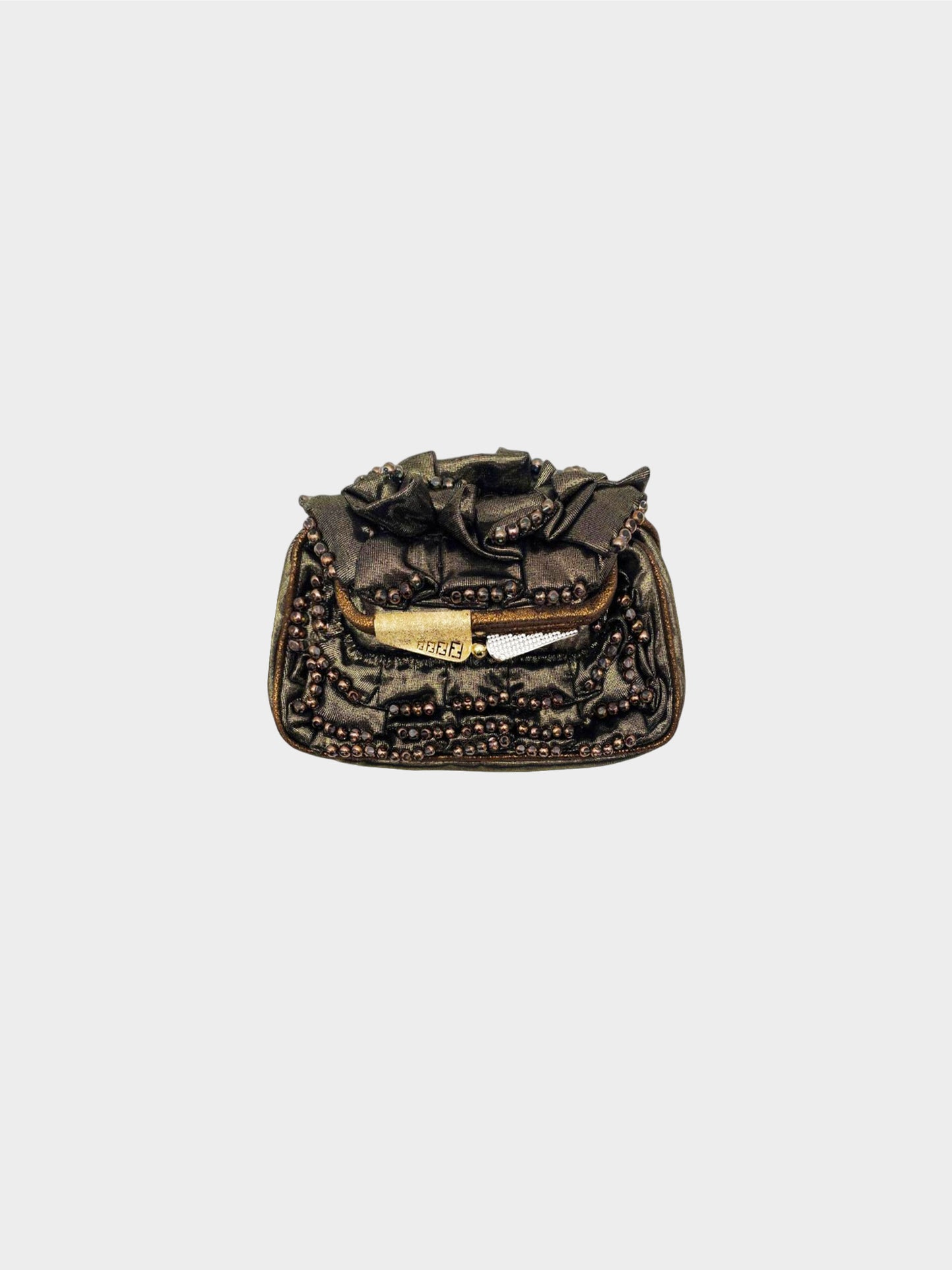 Fendi 2000s Bronze Ruched Beaded Borderline Clutch