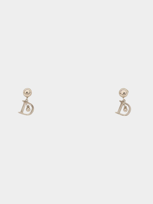 Christian Dior 2000s Silver Plated Metal Logo Earrings