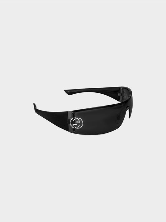 Gucci 2000s Black GG Rhinestone Sunglasses