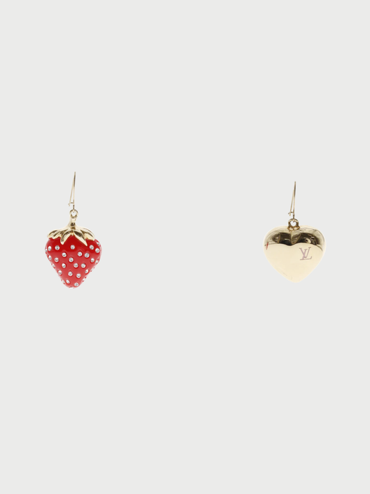 Louis Vuitton SS 2011 Red Pink Resin Rhinestone Strawberry Earrings
