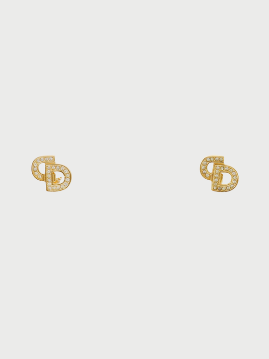 Christian Dior 2000s Gold CD Rhinestone Earrings