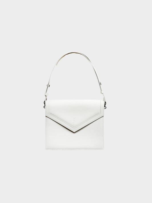 Yves Saint Laurent 1990s Off-White Textured Leather Envelope Flap Shoulder Bag