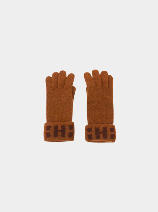 Hermès 2000s Brown H Logo Cashmere Gloves