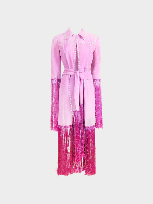 Dolce and Gabbana 2000s Rare Pink Fringe Details Maxi Jacket
