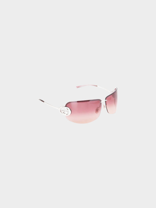 Gucci 2000s Gradient Pink GG Rimless Wrap Aviator Sunglasses