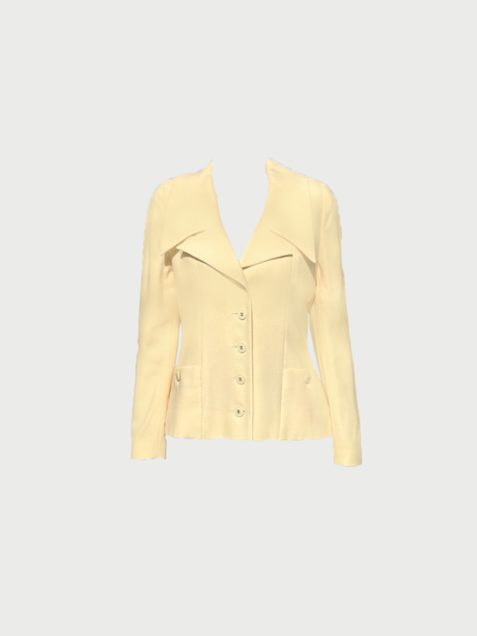 Chanel 2000s White Wool Silk COCO Button Jacket