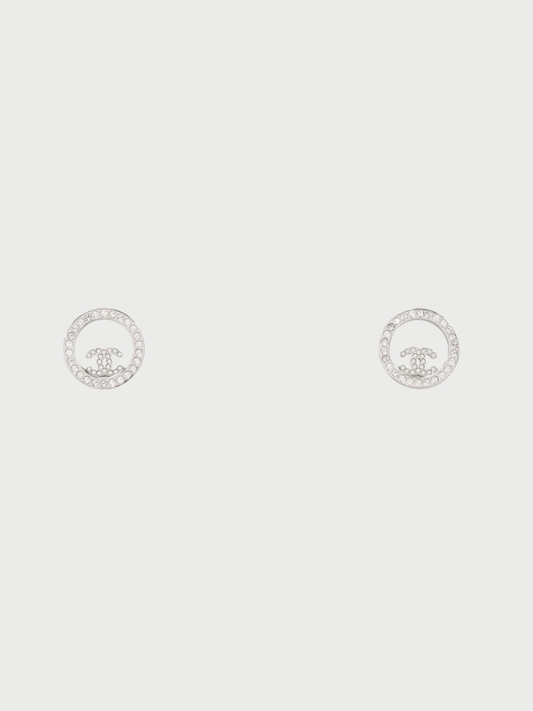 Chanel 2010s Silver Plated Rhinestone COCO Earrings