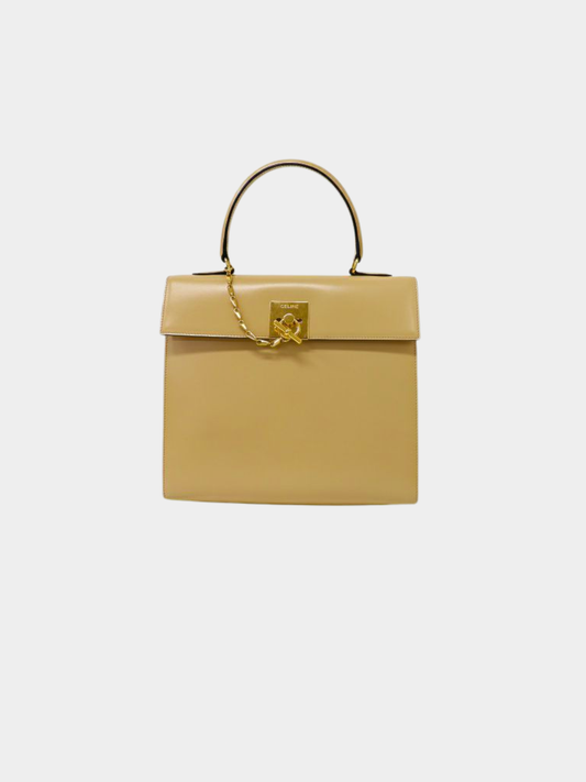 Celine 2000s Ivory Leather Gancini Hardware Handbag