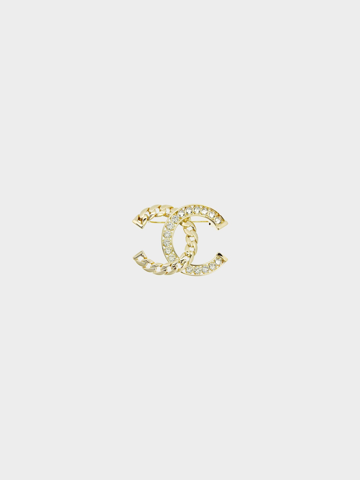 Chanel 2024 Gold Chain Metal and Rhinestone CC Brooch