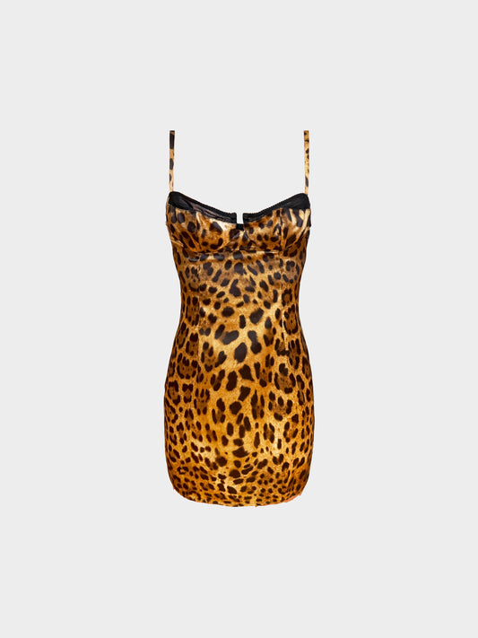 Dolce and Gabbana 2000s Leopard Print Fitted Bustier Dress