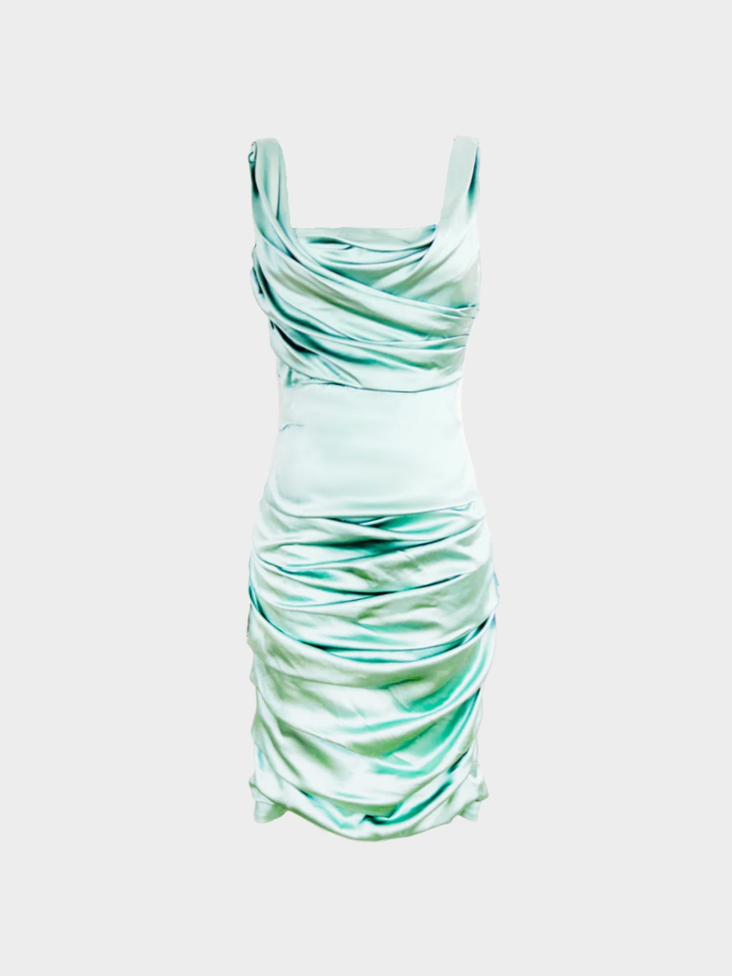Dolce and Gabbana 2010s Green Silk Ruched Mini Dress