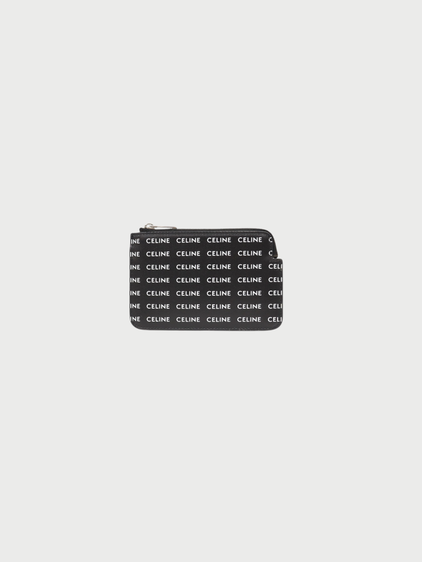 Celine 2020s Black White Leather Logo Zip Coin Case