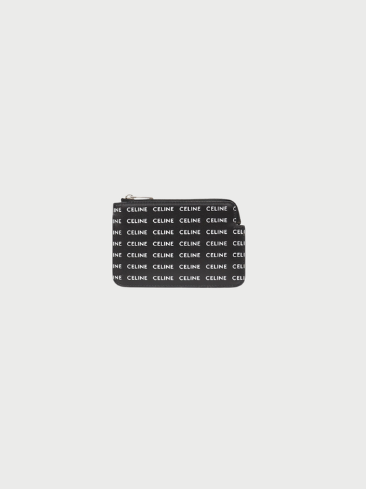 Celine 2020s Black White Leather Logo Zip Coin Case