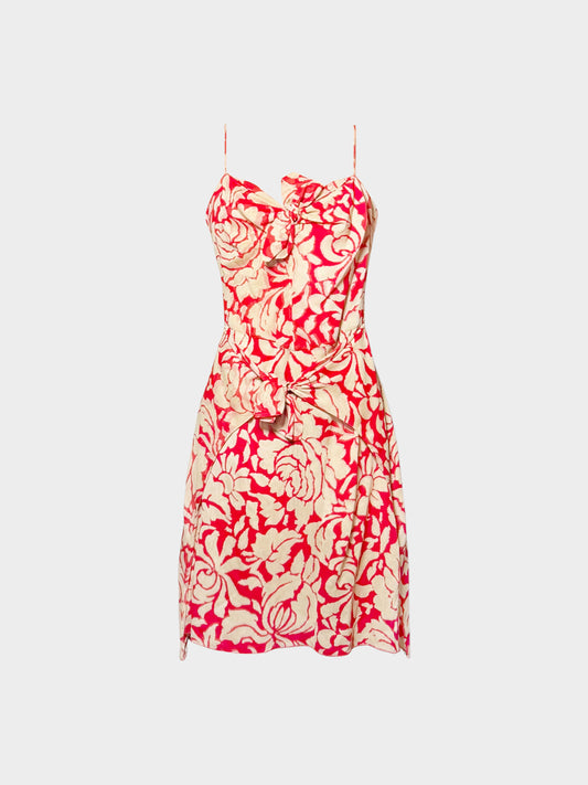 Valentino 2000s Red and Beige Self-tie detail Dress