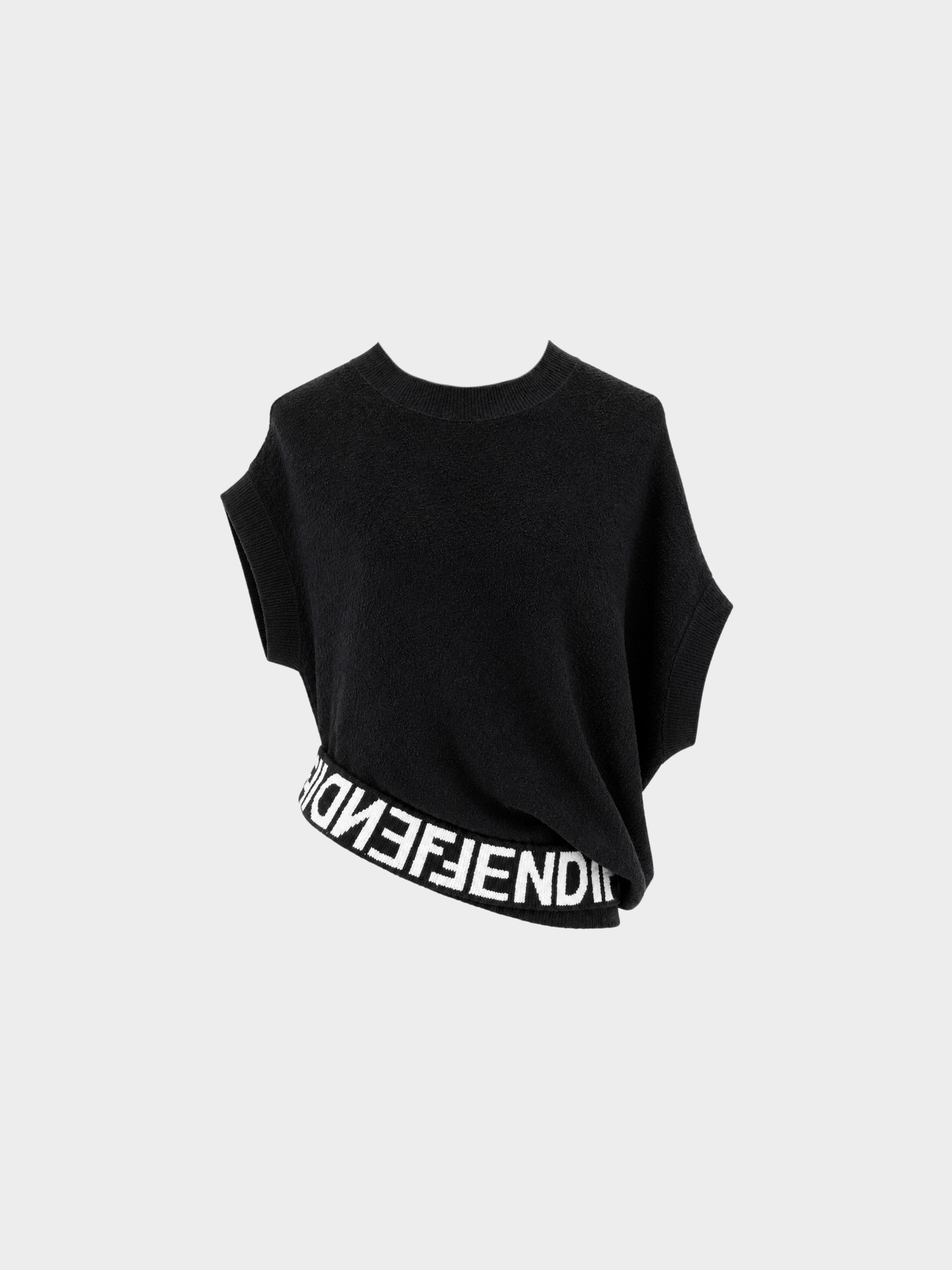 Fendi 2020s Black Knit Asymmetrical Logo Hem Sweater