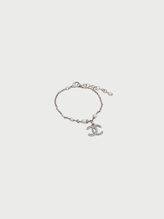 Chanel 2025 Silver COCO Rhinestone Pearl Bracelet