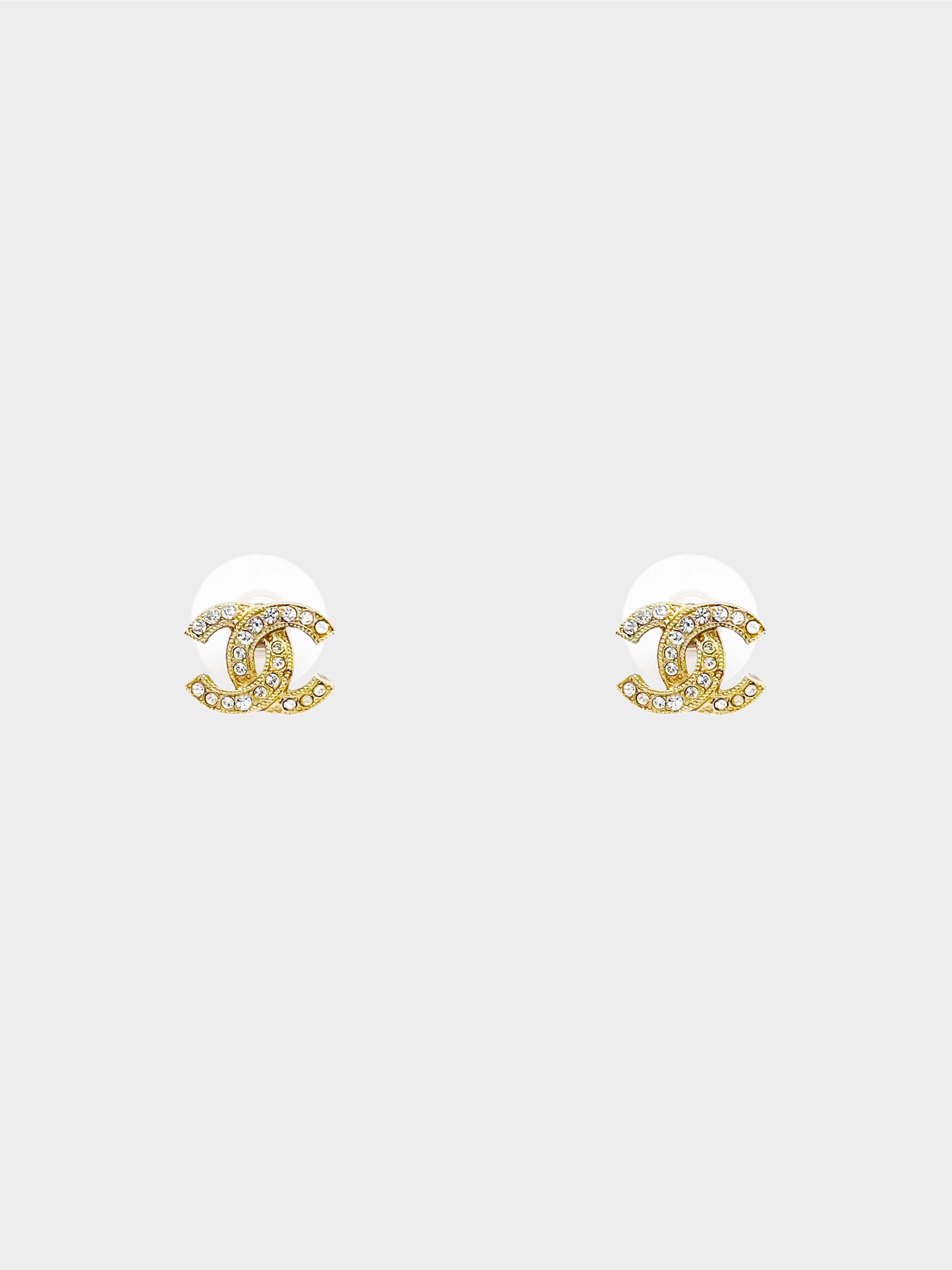 Chanel 2017 Champagne Gold Rhinestone CC Stud Earrings