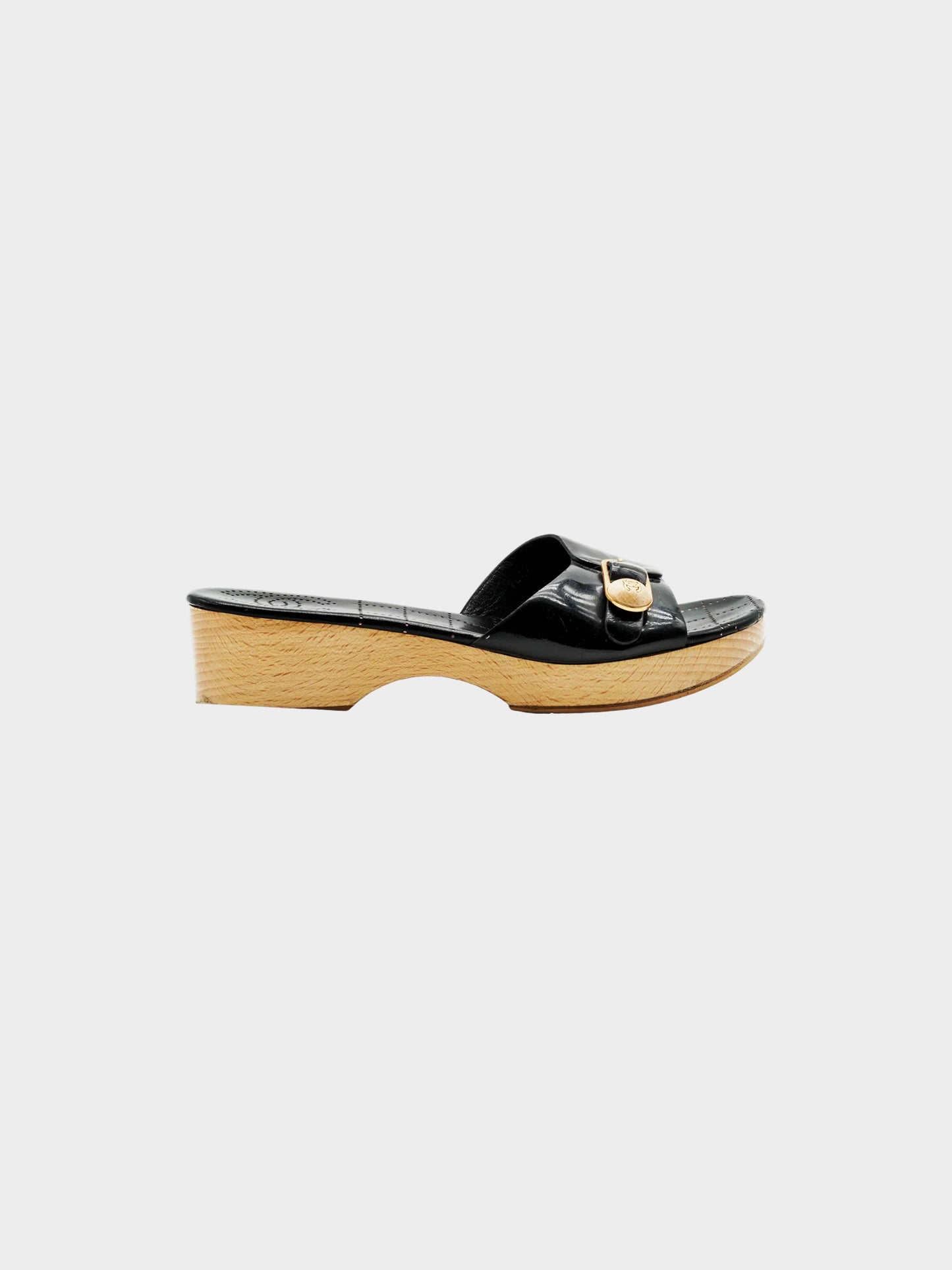 Chanel by Karl Lagerfeld 2000s Black Patent Leather Platform Mules
