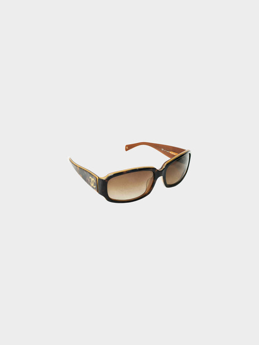 Chanel Early 2000s Brown Tortoise Shell Frame 5144 CC Sunglasses