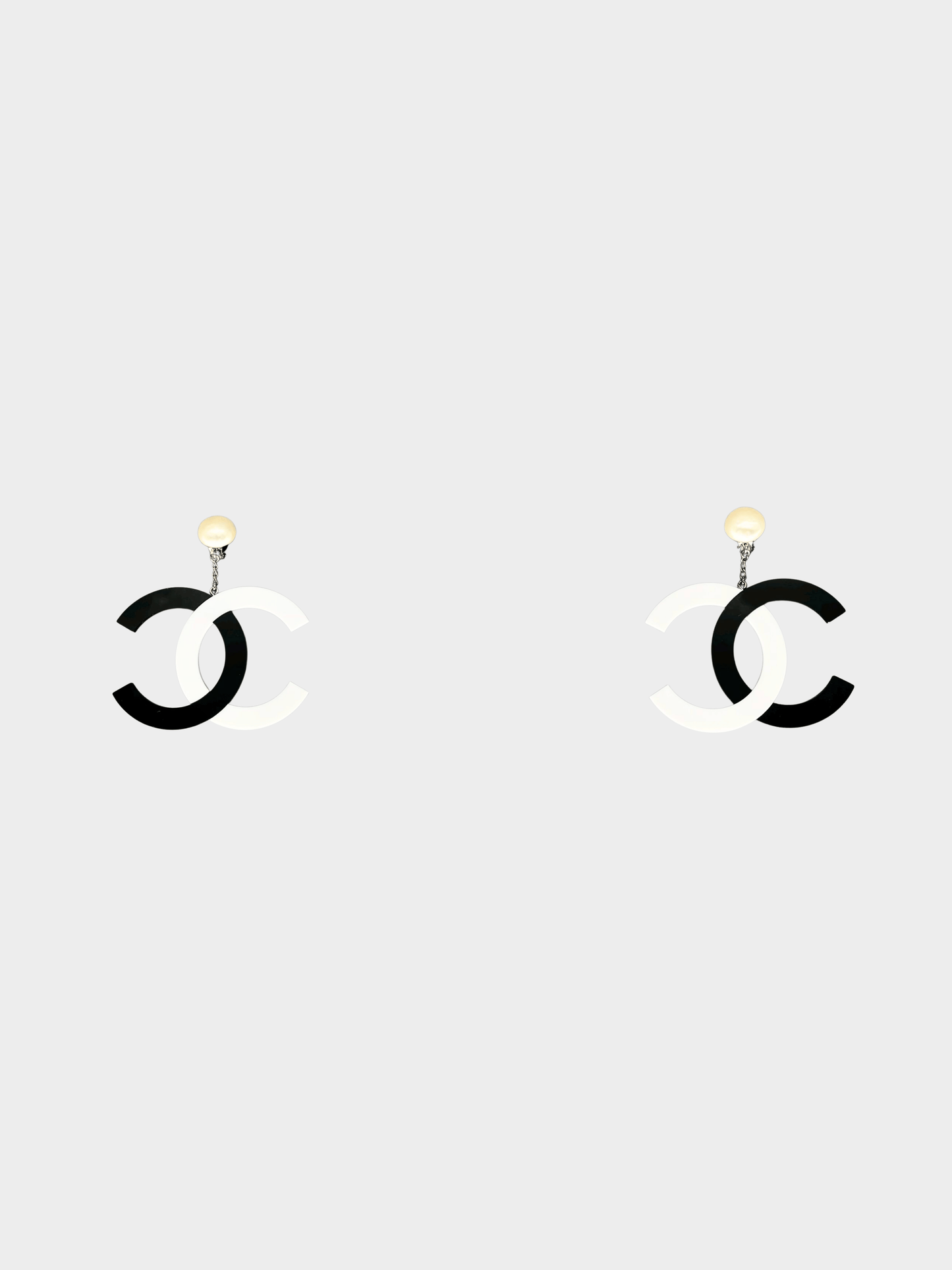 Chanel 1996 Black and White CC Dangling Earrings