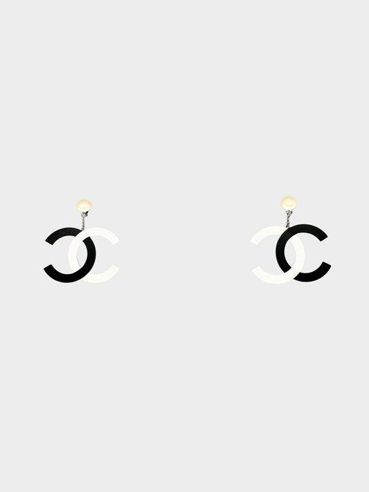 Chanel 1996 Black and White CC Dangling Earrings