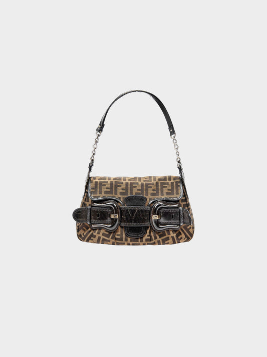 Fendi 2007 Khaki and Black Zucca B Bis Canvas Flap Bag