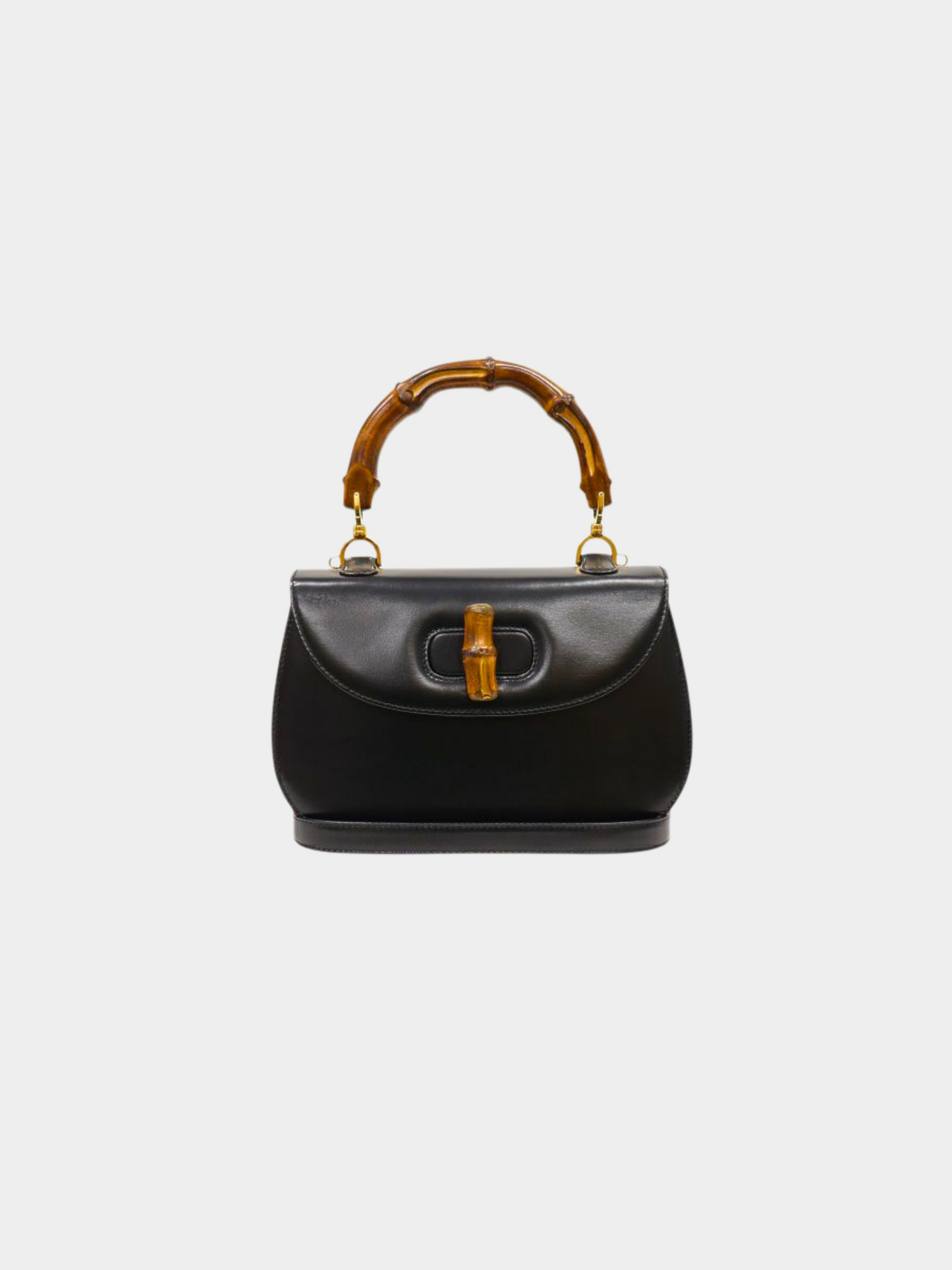 Gucci 1990s Black Bamboo Leather Turn Lock 2-Way Bag
