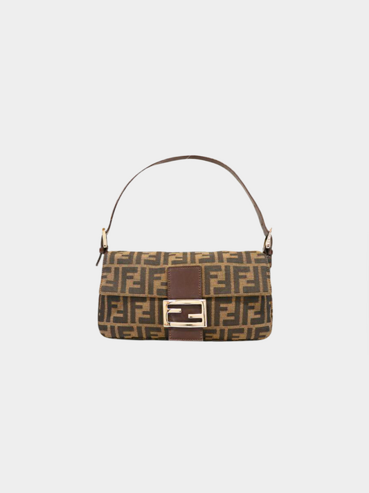 Fendi 2010s Brown Monogram Zucca Baguette Bag