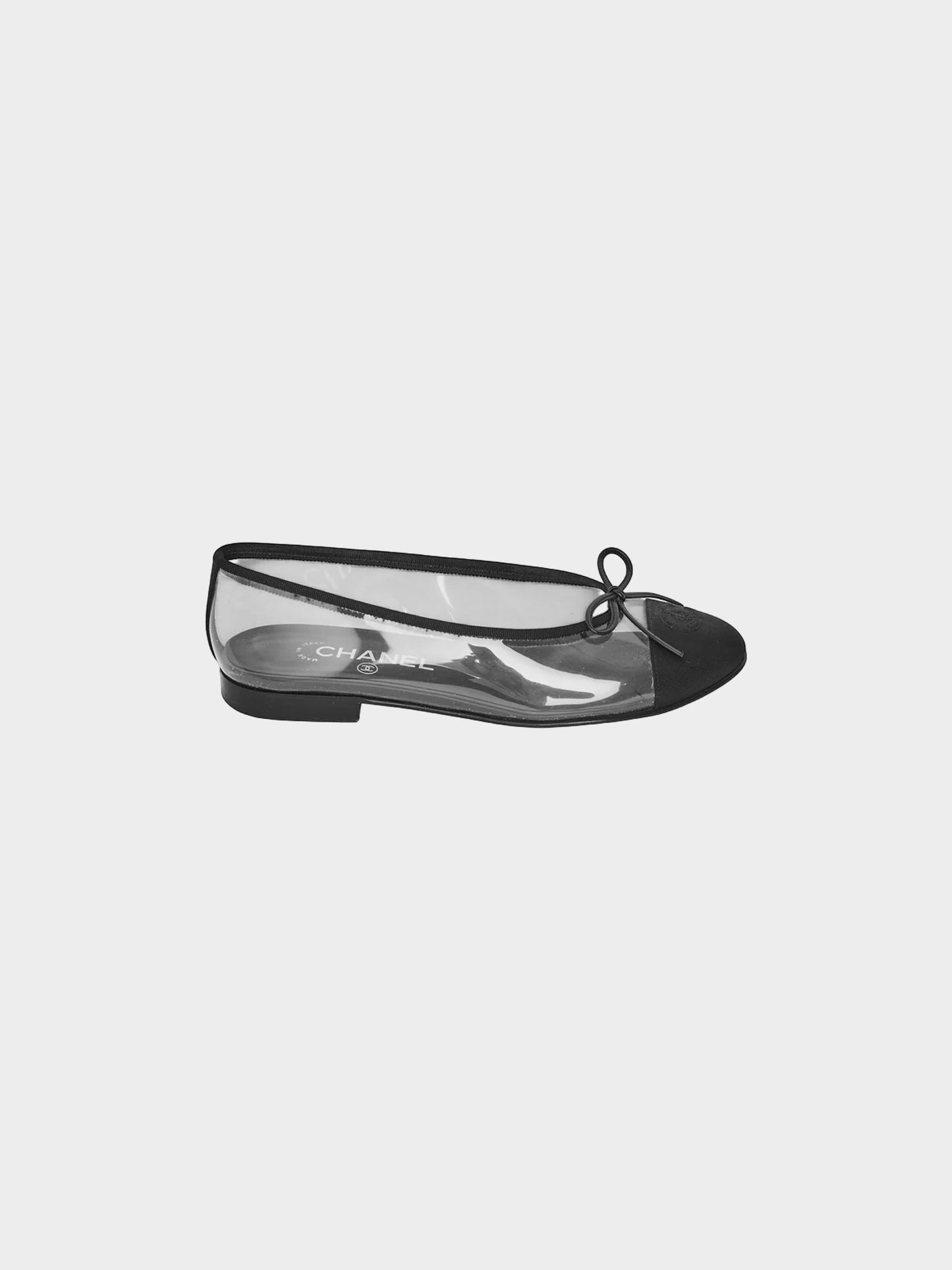 Chanel SS 2018 Black and Transparent PVC Bow and CC Ballerina Flats