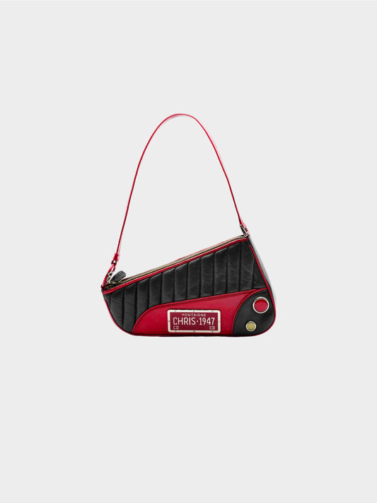 Christian Dior SS 2001 Black and Red Leather Petit Cadillac Saddle Bag