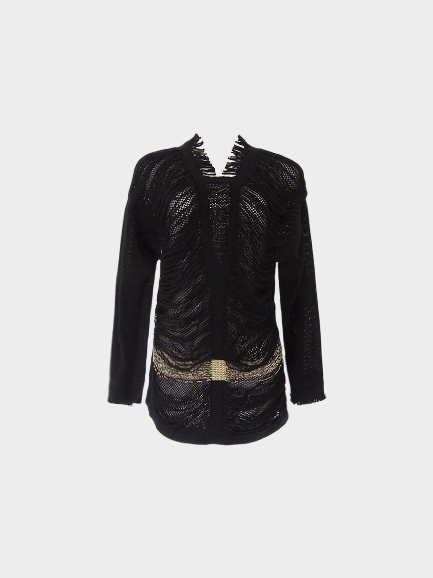 Issey Miyake Fete FW 2008 Black Perforated and Distressed Sweater with Metallic Trim