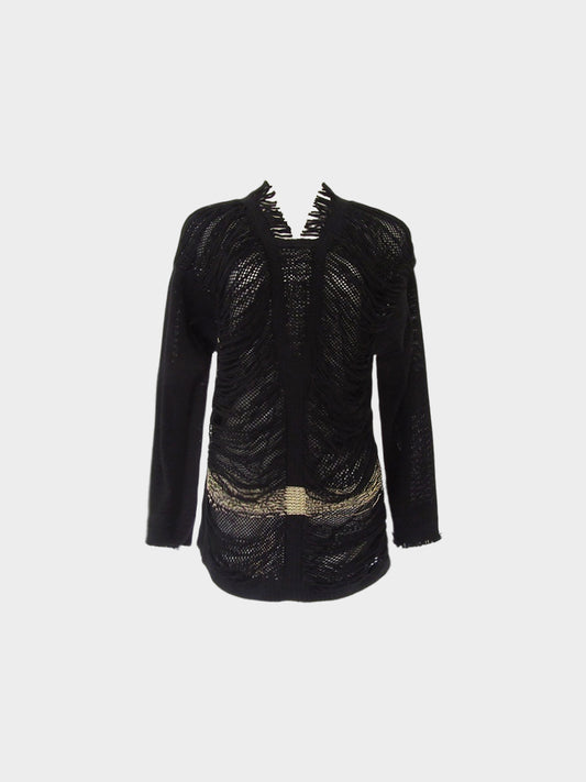 Issey Miyake Fete FW 2008 Black Perforated and Distressed Sweater with Metallic Trim