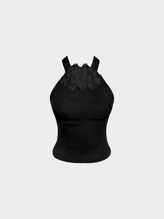 Armani Collezioni 1990s Black Silk Rhinestone-studded Top