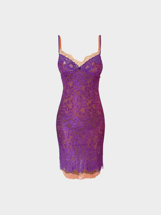 Dolce and Gabbana 2000s Purple Layered Lace Dress
