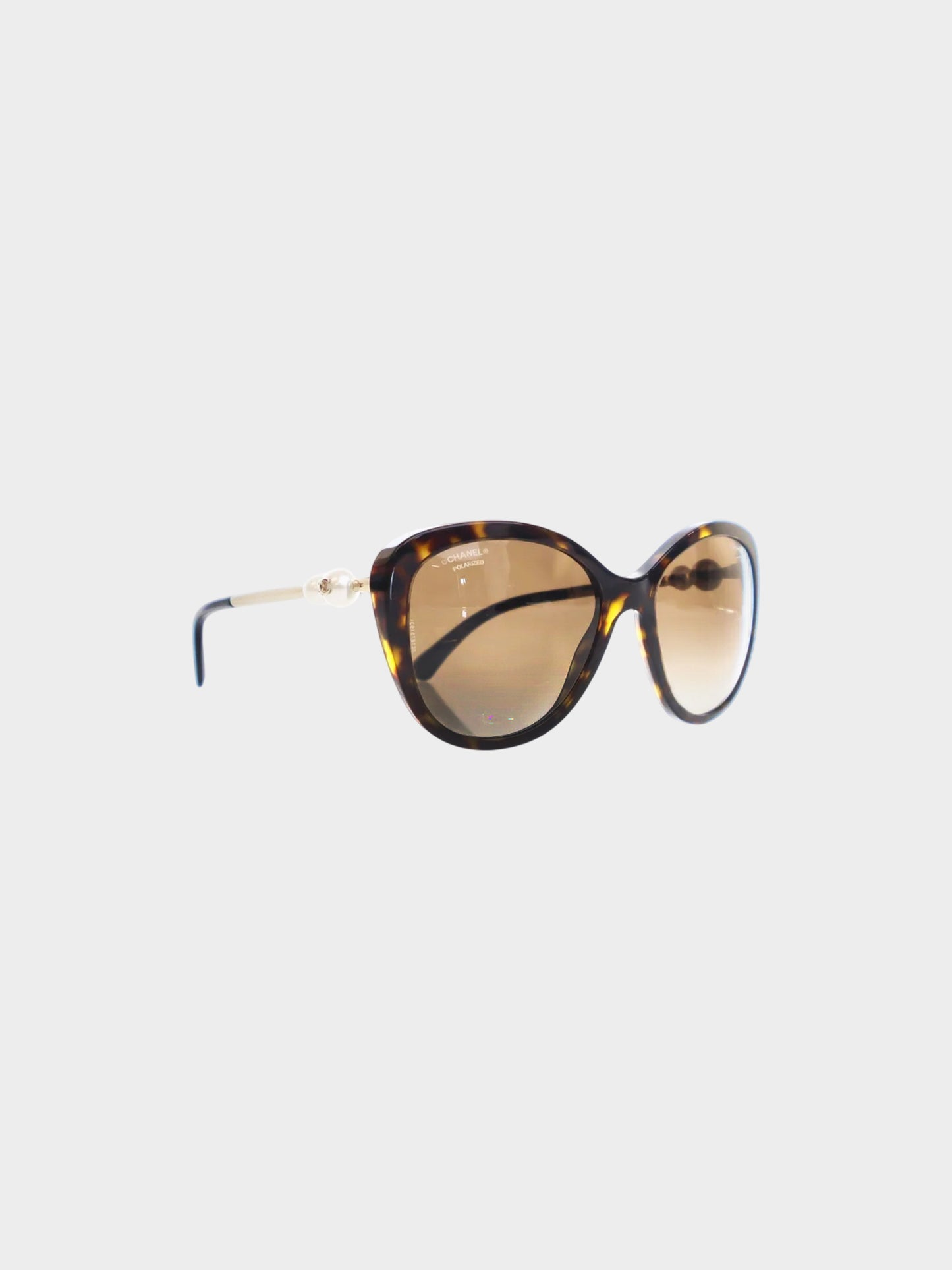 Chanel 2000s Tortoise CC and Pearl-Embellished Cat Eye Sunglasses