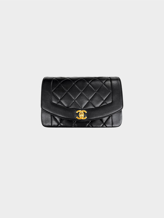 Chanel 1996 Black Lambskin Small Diana Flap Bag