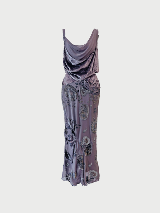 Christian Dior 2005 Mauve Floral Devoré Silk Gown