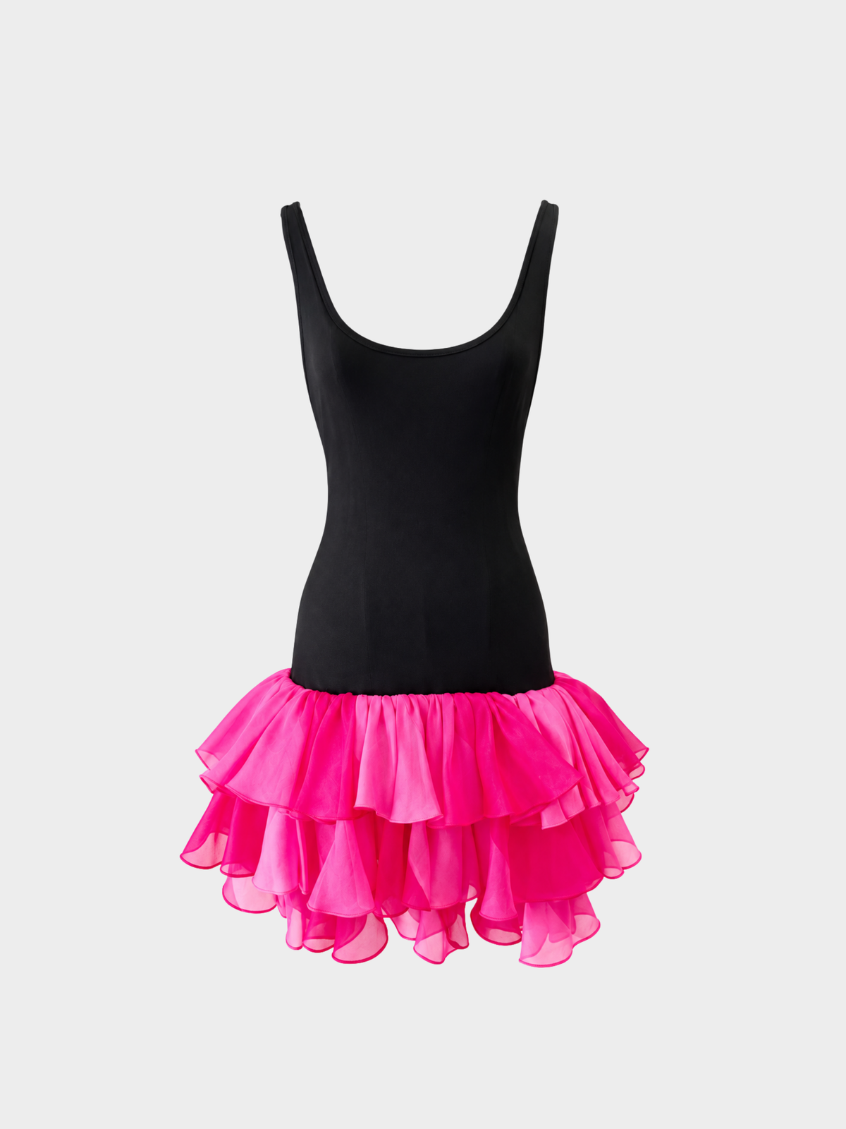 Yves Saint Laurent Rive Gauche SS 1991 Pink Black Silk Ruffle Dress